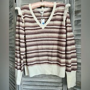 Joie Sweater Striped Size Large V Neck Wool and Cashmere